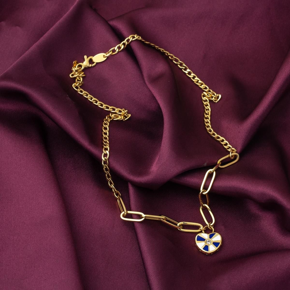 14K Yellow Gold Heart Chain Enamel Necklace