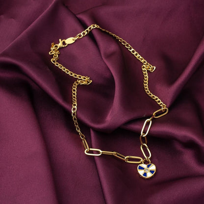 14K Yellow Gold Heart Chain Enamel Necklace