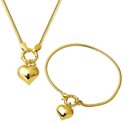 14K Yellow Gold Heart Chain Jewelry Set