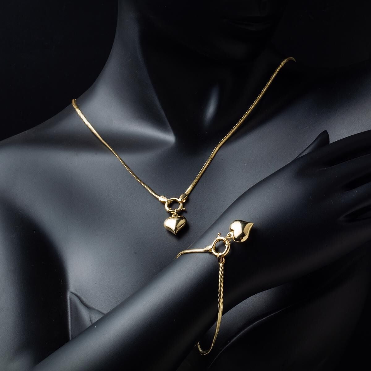 14K Yellow Gold Heart Chain Jewelry Set