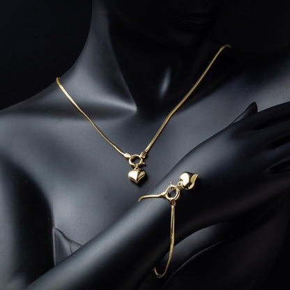 14K Yellow Gold Heart Chain Jewelry Set