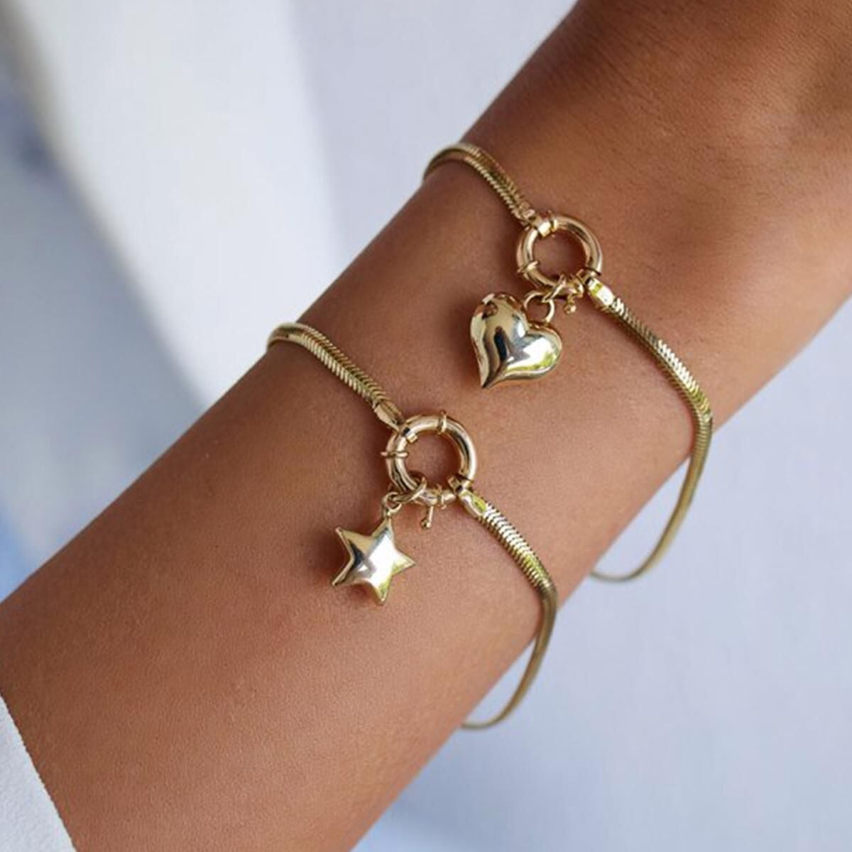 14K Yellow Gold Heart Chain Jewelry Set