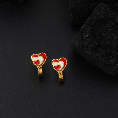 22K Yellow Gold Heart Enamel Children's Earrings