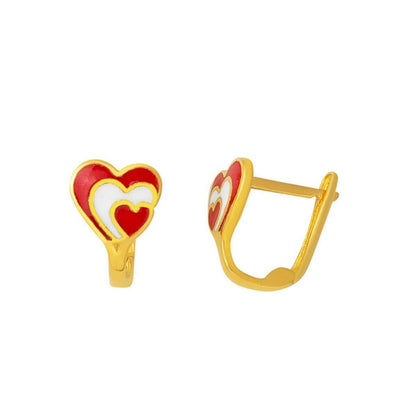 22K Yellow Gold Heart Enamel Children's Earrings
