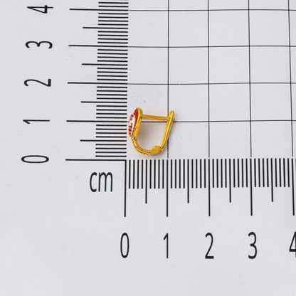 22K Yellow Gold Heart Enamel Children's Earrings