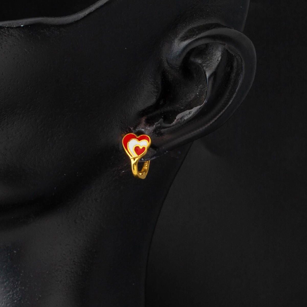 22K Yellow Gold Heart Enamel Children's Earrings
