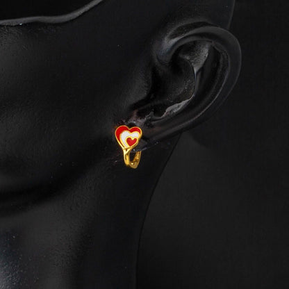 22K Yellow Gold Heart Enamel Children's Earrings