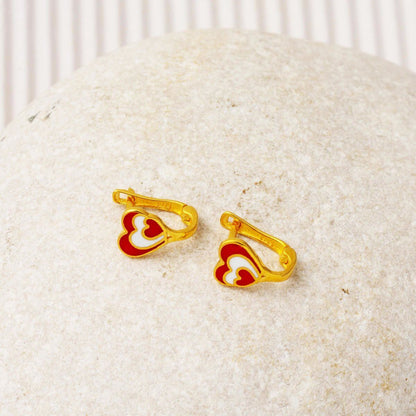 22K Yellow Gold Heart Enamel Children's Earrings