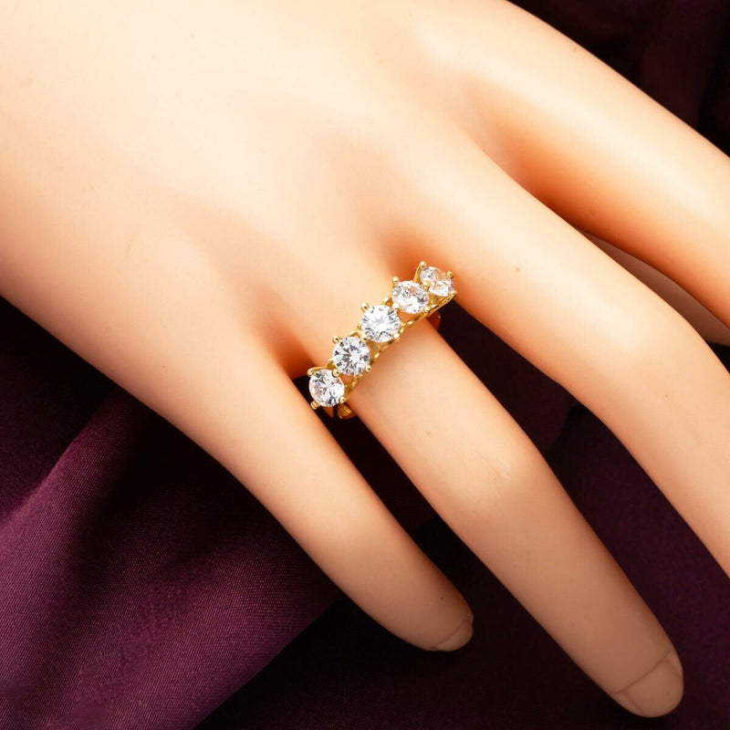 14K Yellow Gold Women's Heart Five Stone Cubic Zirconia Ring