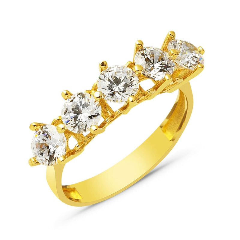 14K Yellow Gold Women's Heart Five Stone Cubic Zirconia Ring