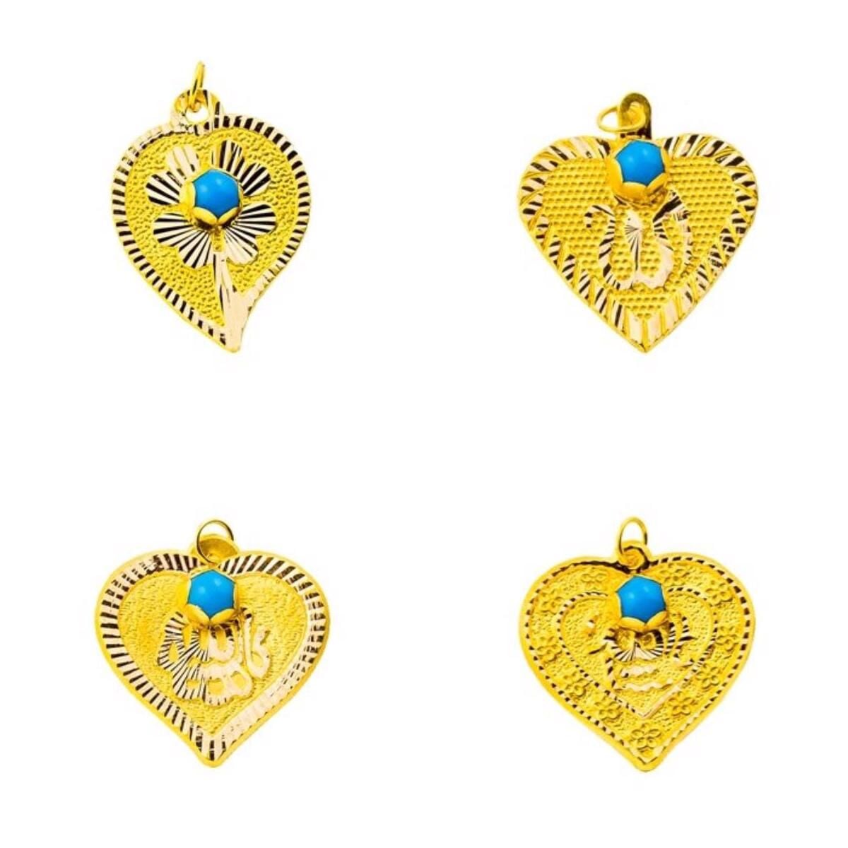 14K Yellow Gold Heart Beaded Mashallah Bead Charm