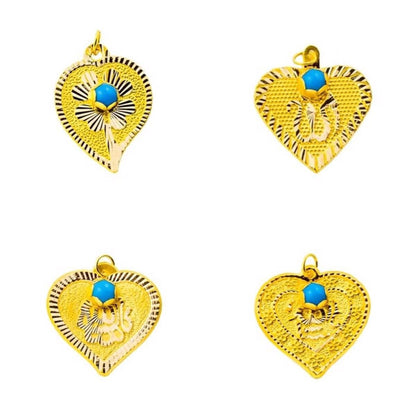14K Yellow Gold Heart Beaded Mashallah Bead Charm
