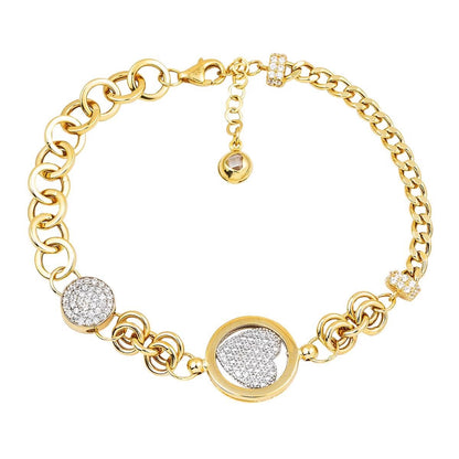 14K Yellow Gold Heart Hoop Cubic Zirconia Bracelet