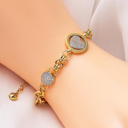 14K Yellow Gold Heart Hoop Cubic Zirconia Bracelet