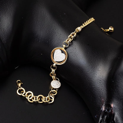 14K Yellow Gold Heart Hoop Cubic Zirconia Bracelet