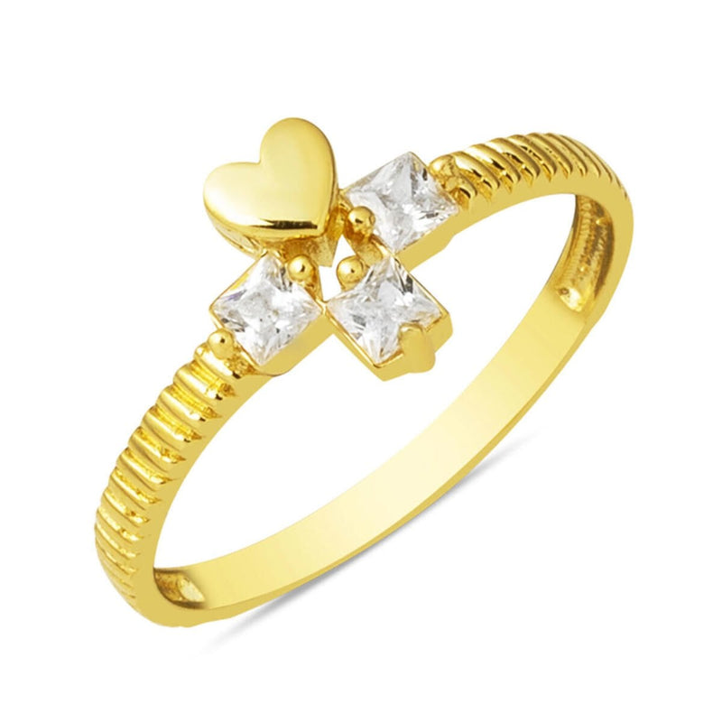 14K Yellow Gold Heart Tria Modern Cubic Zirconia Ring