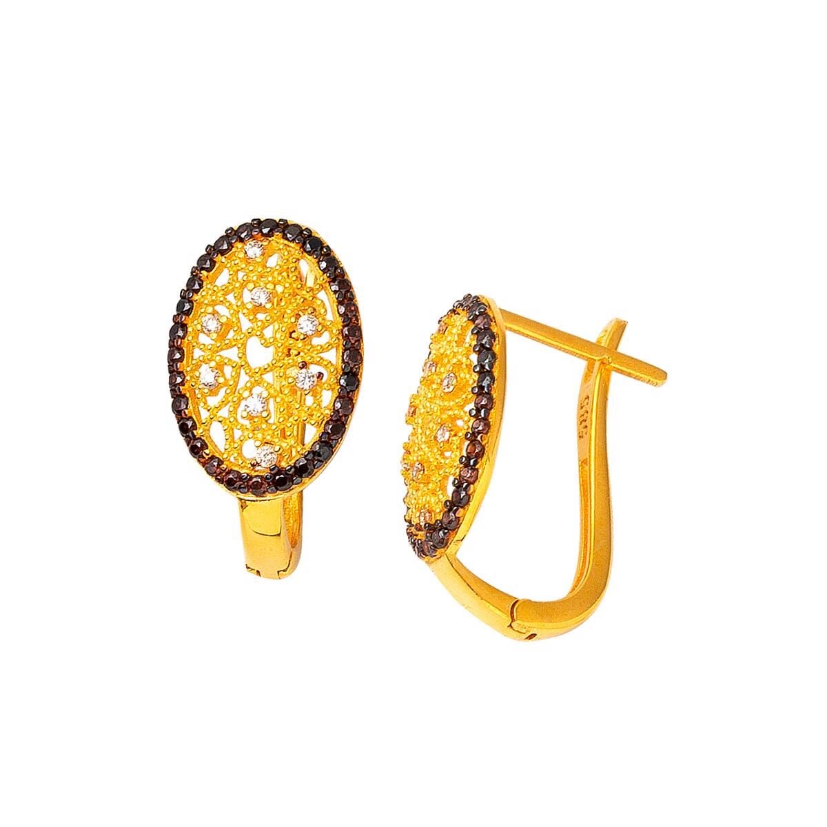 14K Yellow Gold Heart Flower of Life Cubic Zirconia Earrings
