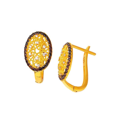 14K Yellow Gold Heart Flower of Life Cubic Zirconia Earrings
