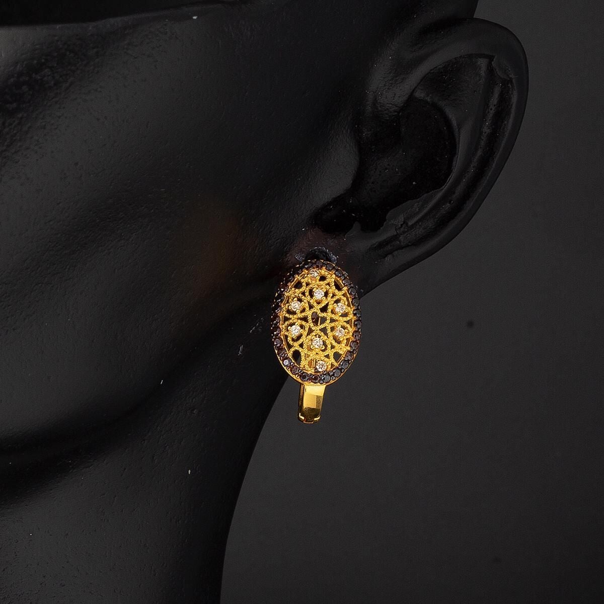 14K Yellow Gold Heart Flower of Life Cubic Zirconia Earrings
