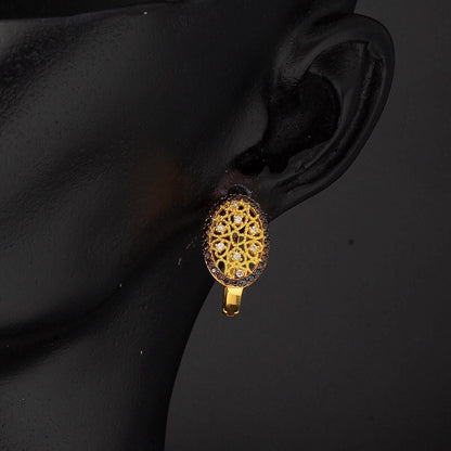 14K Yellow Gold Heart Flower of Life Cubic Zirconia Earrings