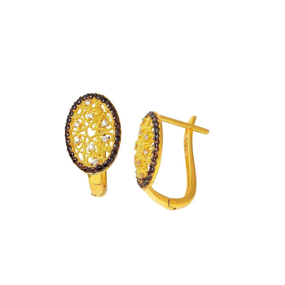 14K Yellow Gold Heart Flower of Life Cubic Zirconia Earrings
