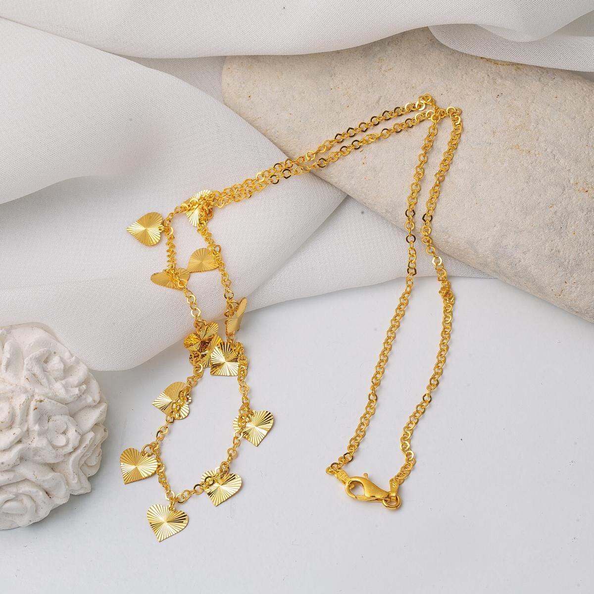 22K Yellow Gold Heart Chain Necklace