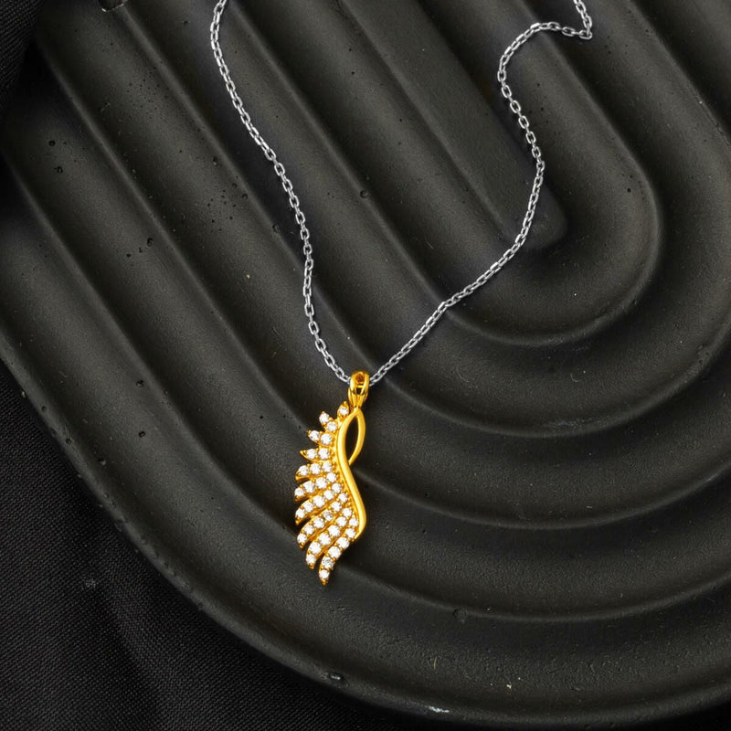 22K Yellow Gold Wing Design Cubic Zirconia Necklace Pendant Without Chain