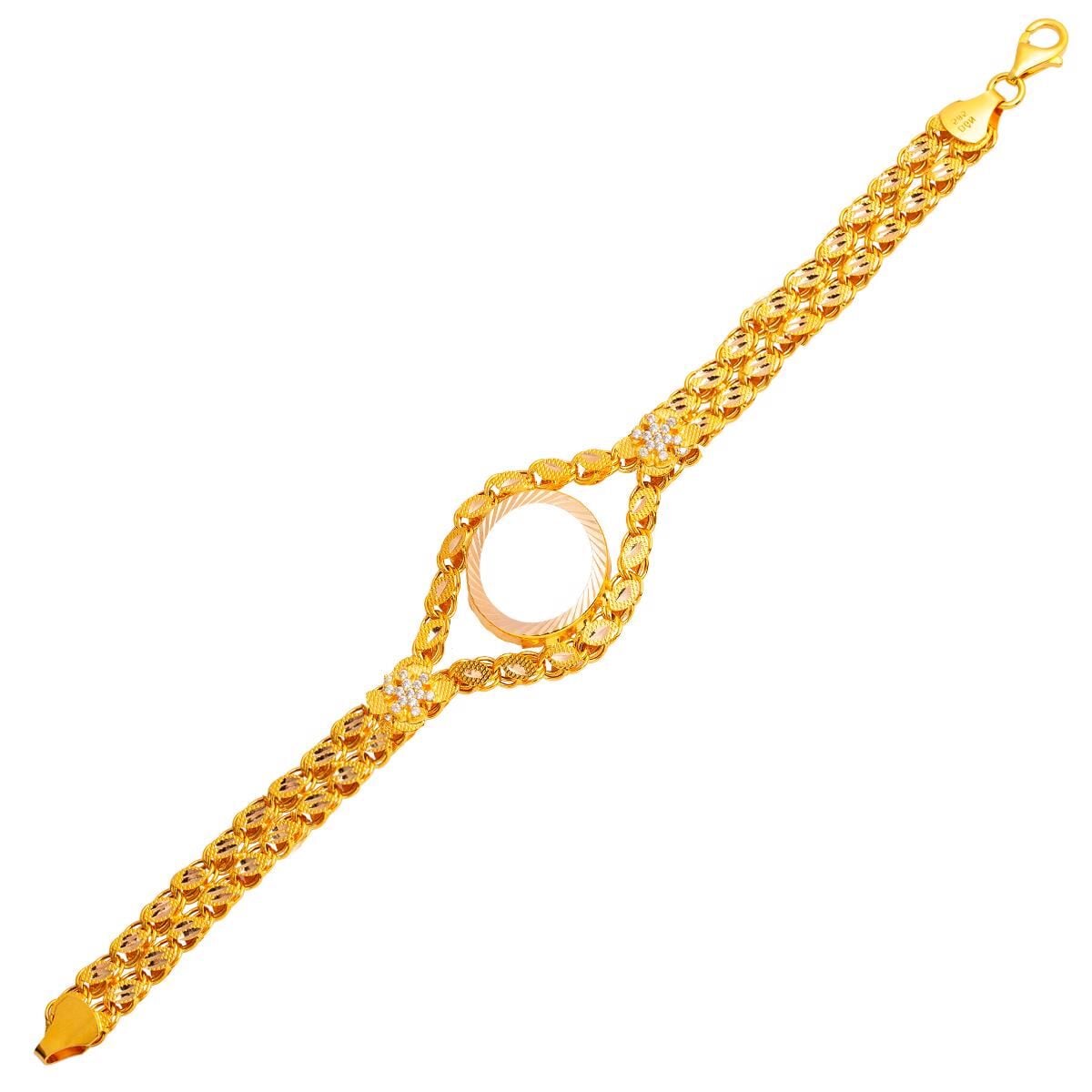 14K Yellow Gold Snowflake Quarter Coin Bezel-Set Cubic Zirconia Bracelet