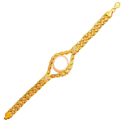 14K Yellow Gold Snowflake Quarter Coin Bezel-Set Cubic Zirconia Bracelet