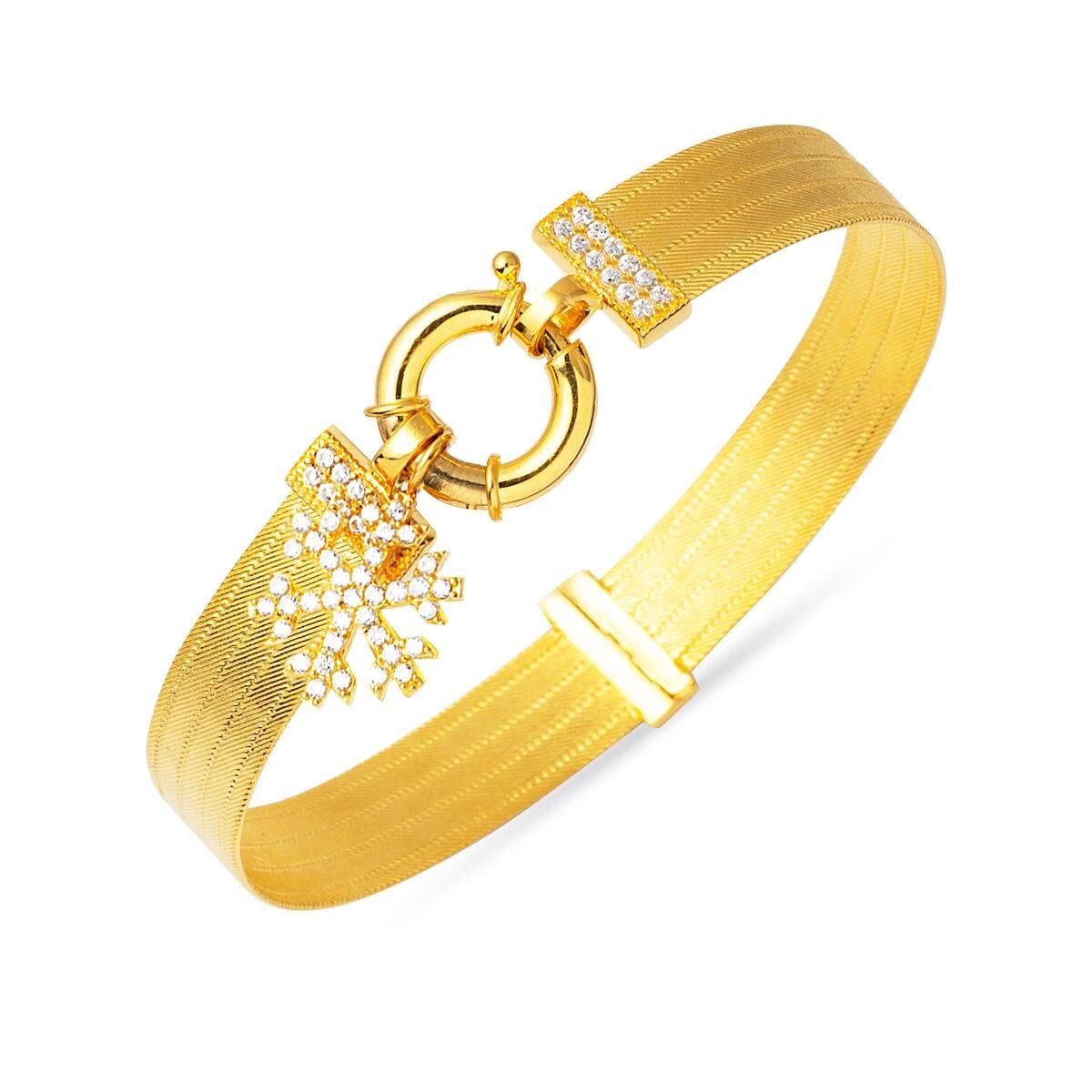14K Yellow Gold Snowflake Trabzon Mesh Cubic Zirconia Bangle