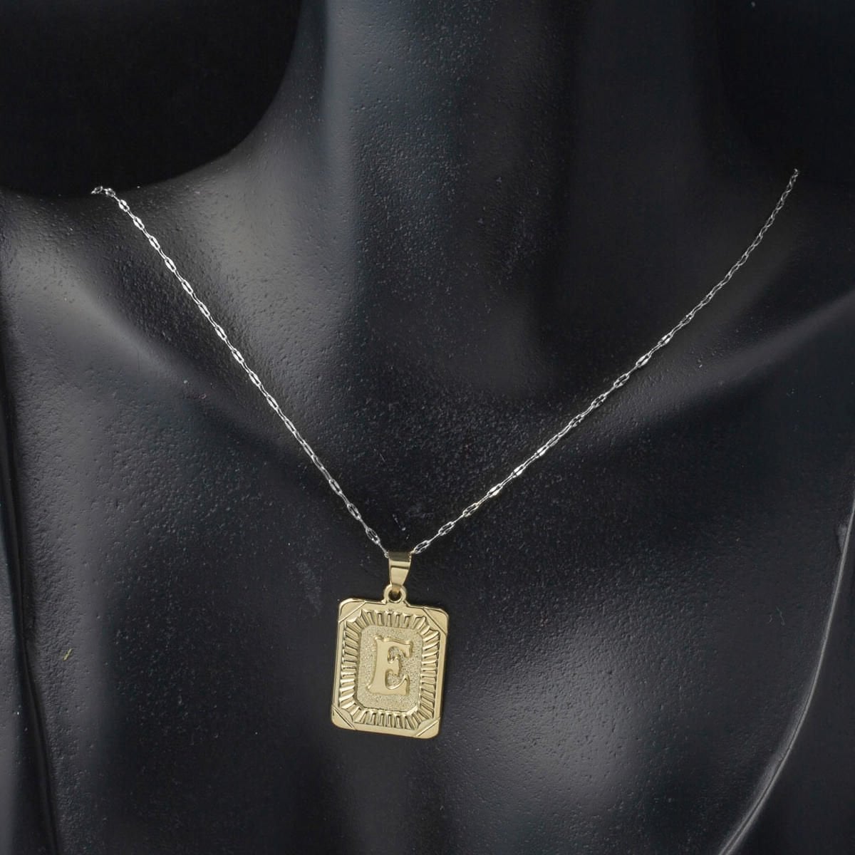 14K Yellow Gold Square Plate Initial E Pendant