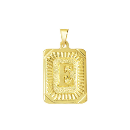 14K Yellow Gold Square Plate Initial E Pendant