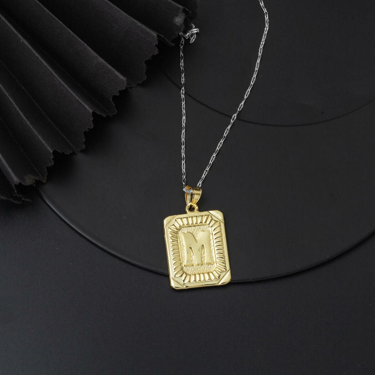 14K Yellow Gold Square Plate M Initial Pendant