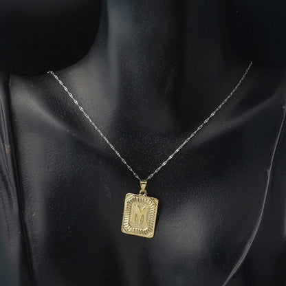 14K Yellow Gold Square Plate M Initial Pendant