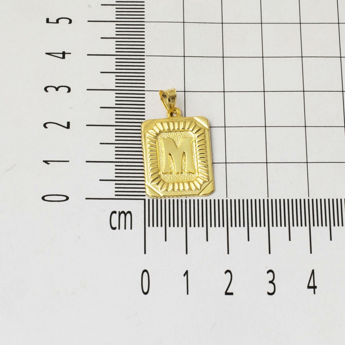 14K Yellow Gold Square Plate M Initial Pendant