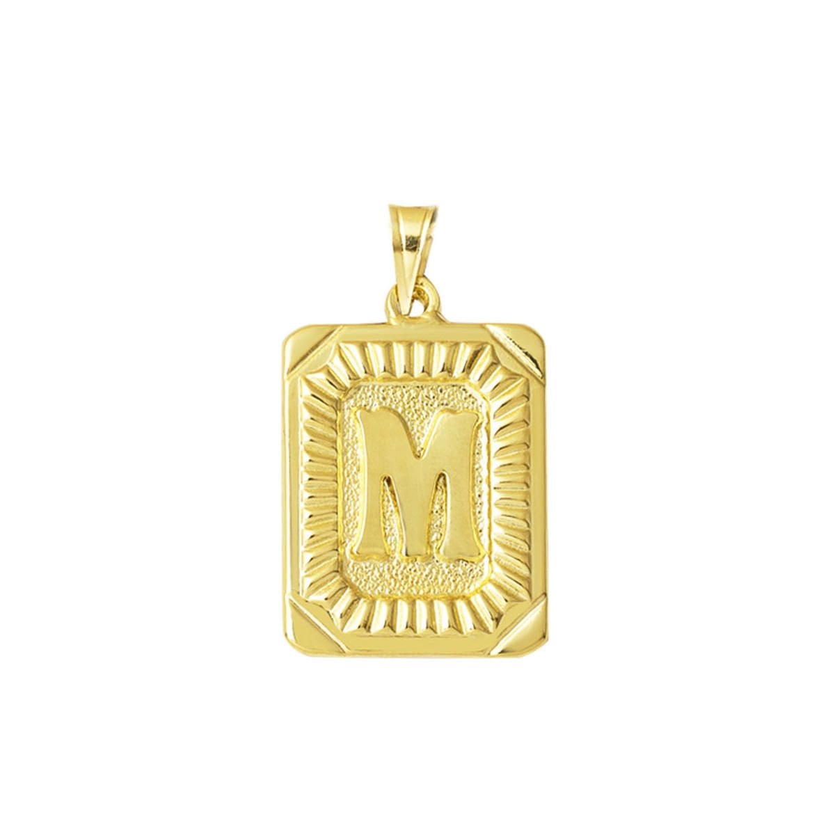 14K Yellow Gold Square Plate M Initial Pendant