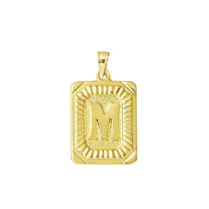 14K Yellow Gold Square Plate M Initial Pendant