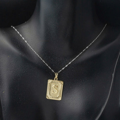 14K Yellow Gold Square Plate S Initial Pendant