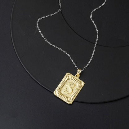 14K Yellow Gold Square Plate S Initial Pendant