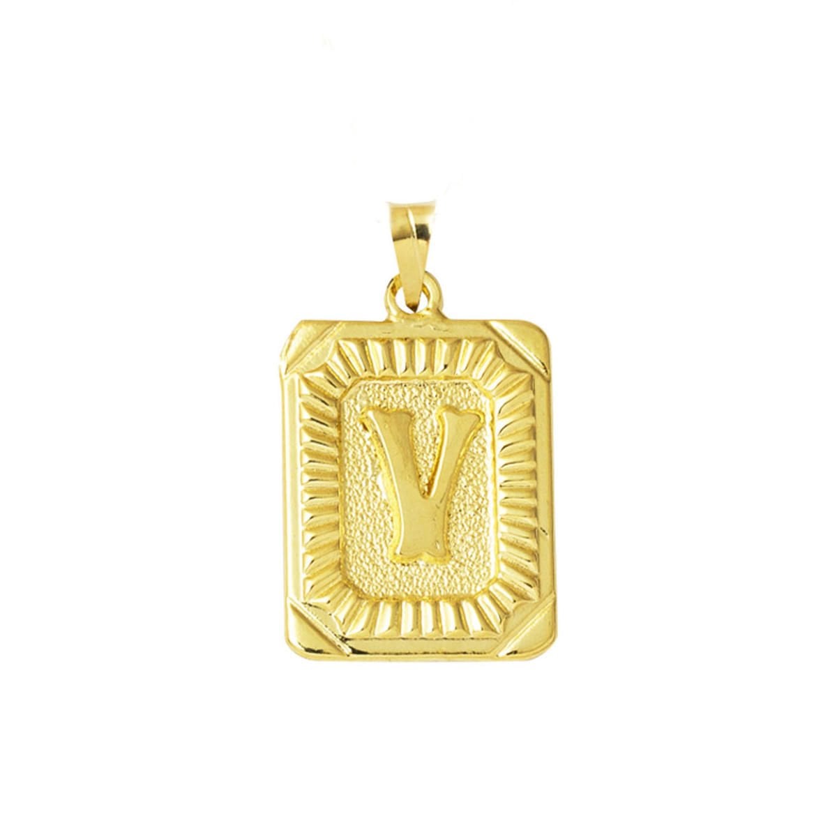 14K Yellow Gold Square Plate V Initial Pendant