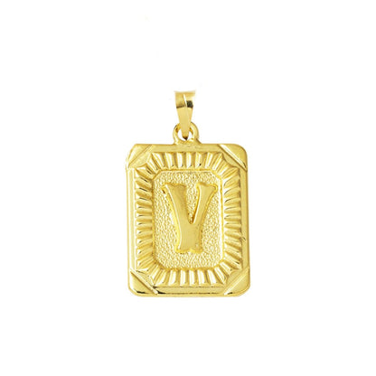 14K Yellow Gold Square Plate V Initial Pendant