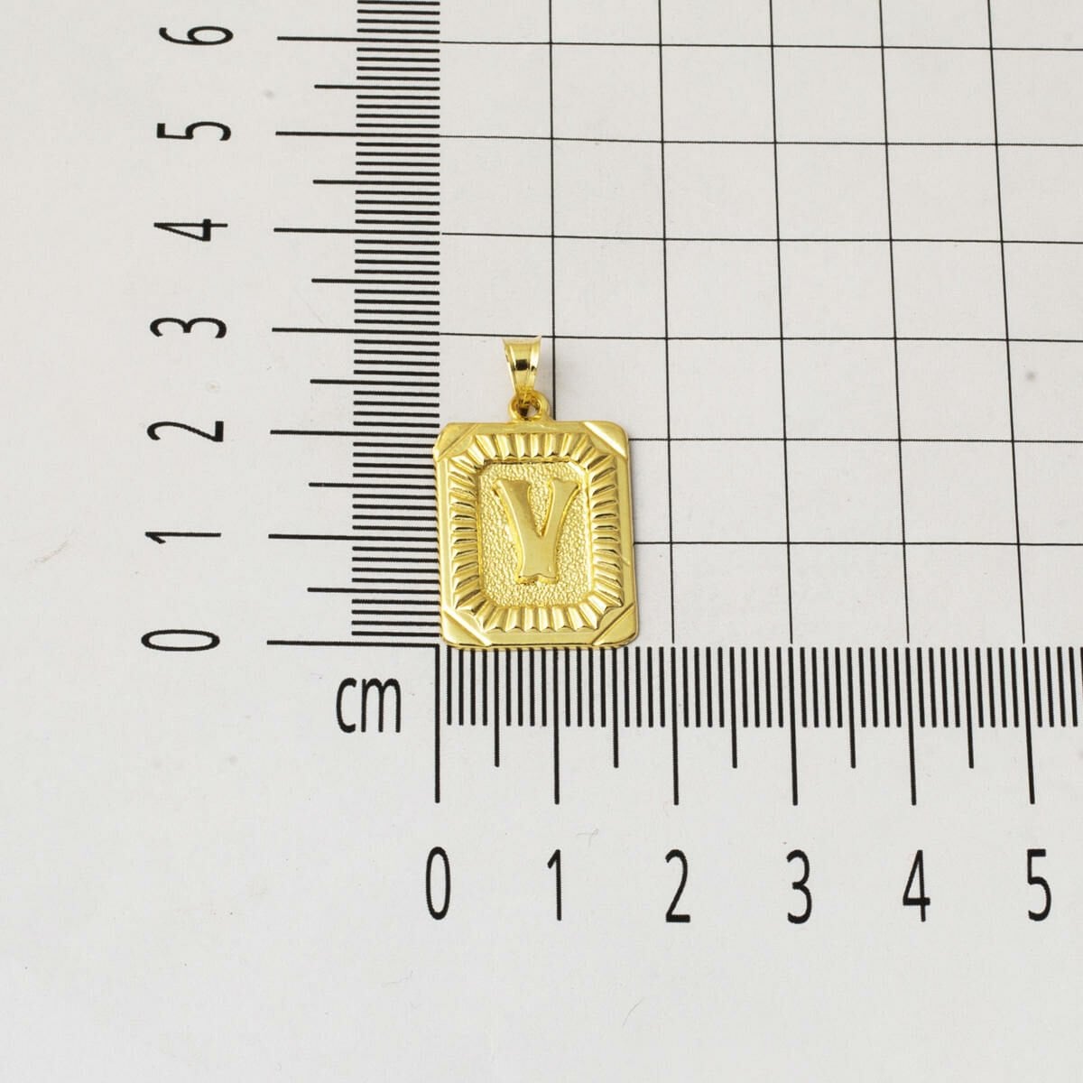 14K Yellow Gold Square Plate V Initial Pendant