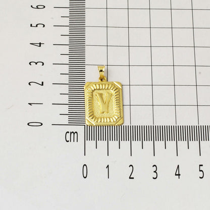 14K Yellow Gold Square Plate V Initial Pendant