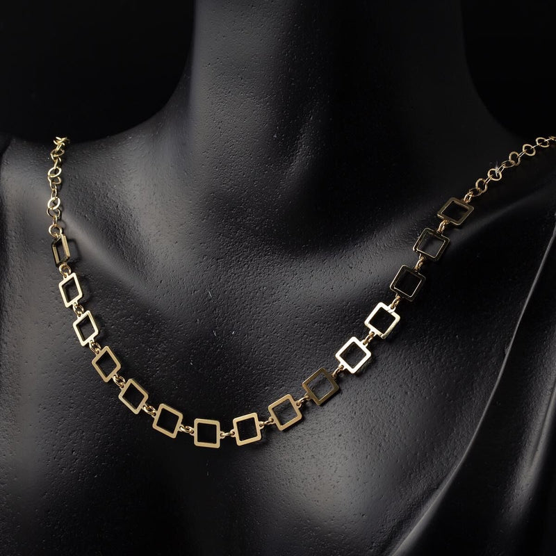 14K Yellow Gold Square Hoop Chain Necklace