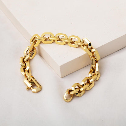 14K Yellow Gold Square Hoop Enamel Chain Bracelet