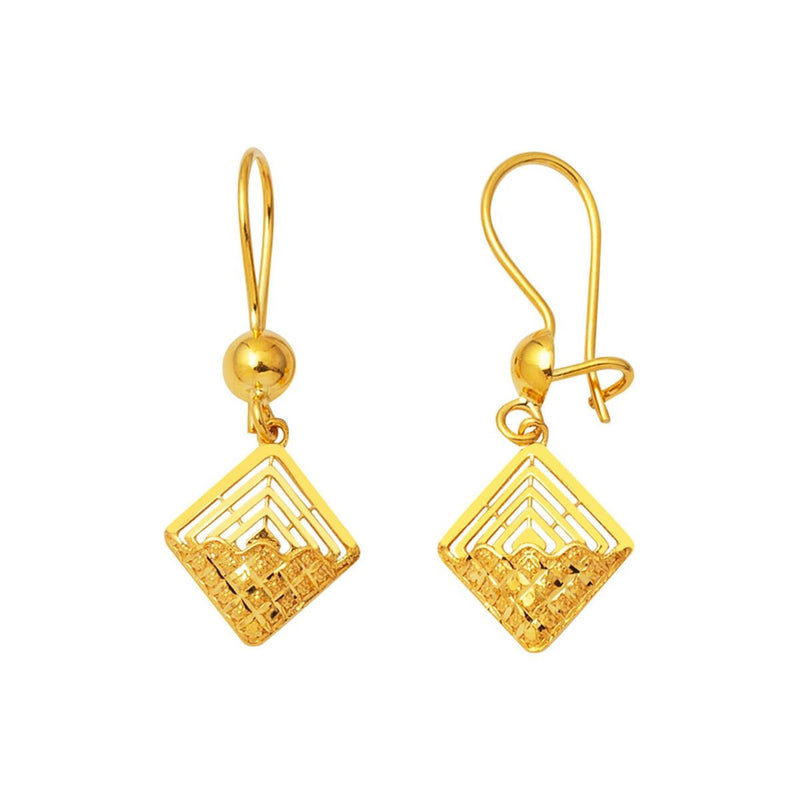 22K Yellow Gold Square Modern Dangle Earrings