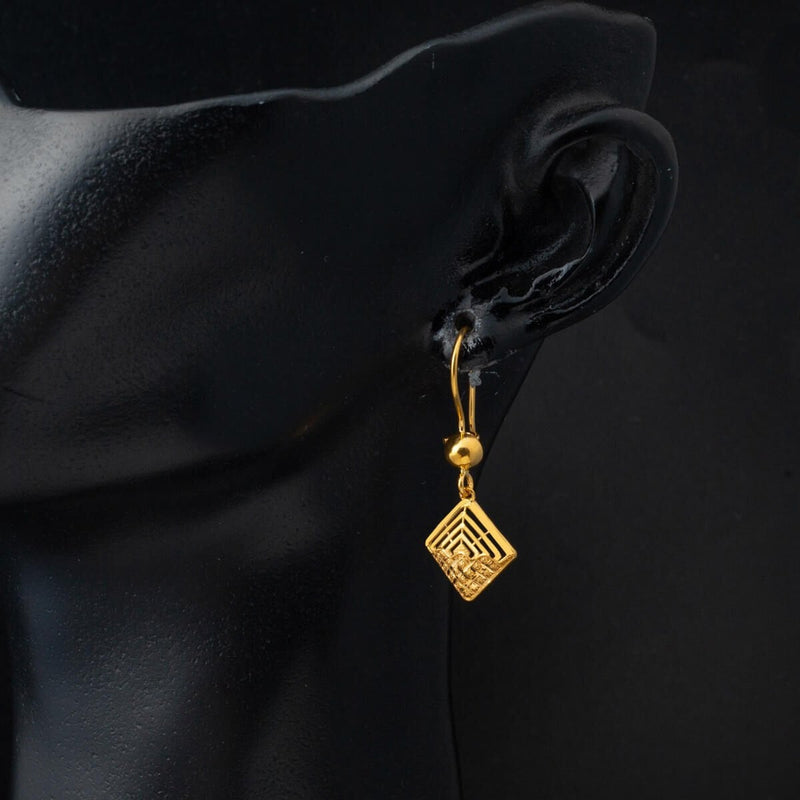 22K Yellow Gold Square Modern Dangle Earrings