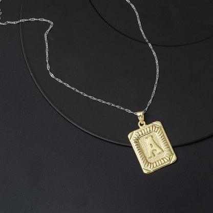 14K Yellow Gold Square Plate Initial A Pendant