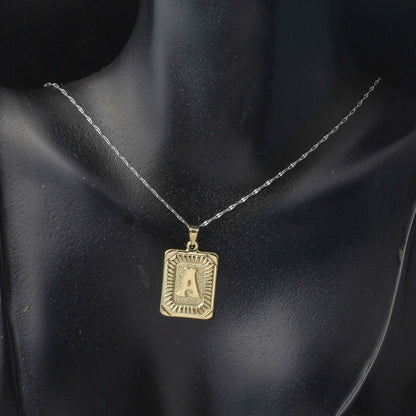 14K Yellow Gold Square Plate Initial A Pendant