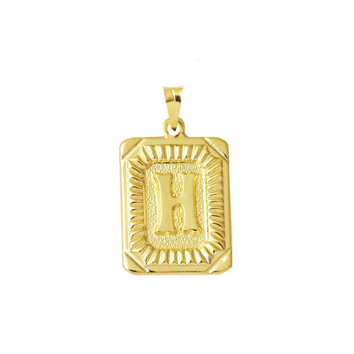 14K Yellow Gold Square Plate H Initial Pendant